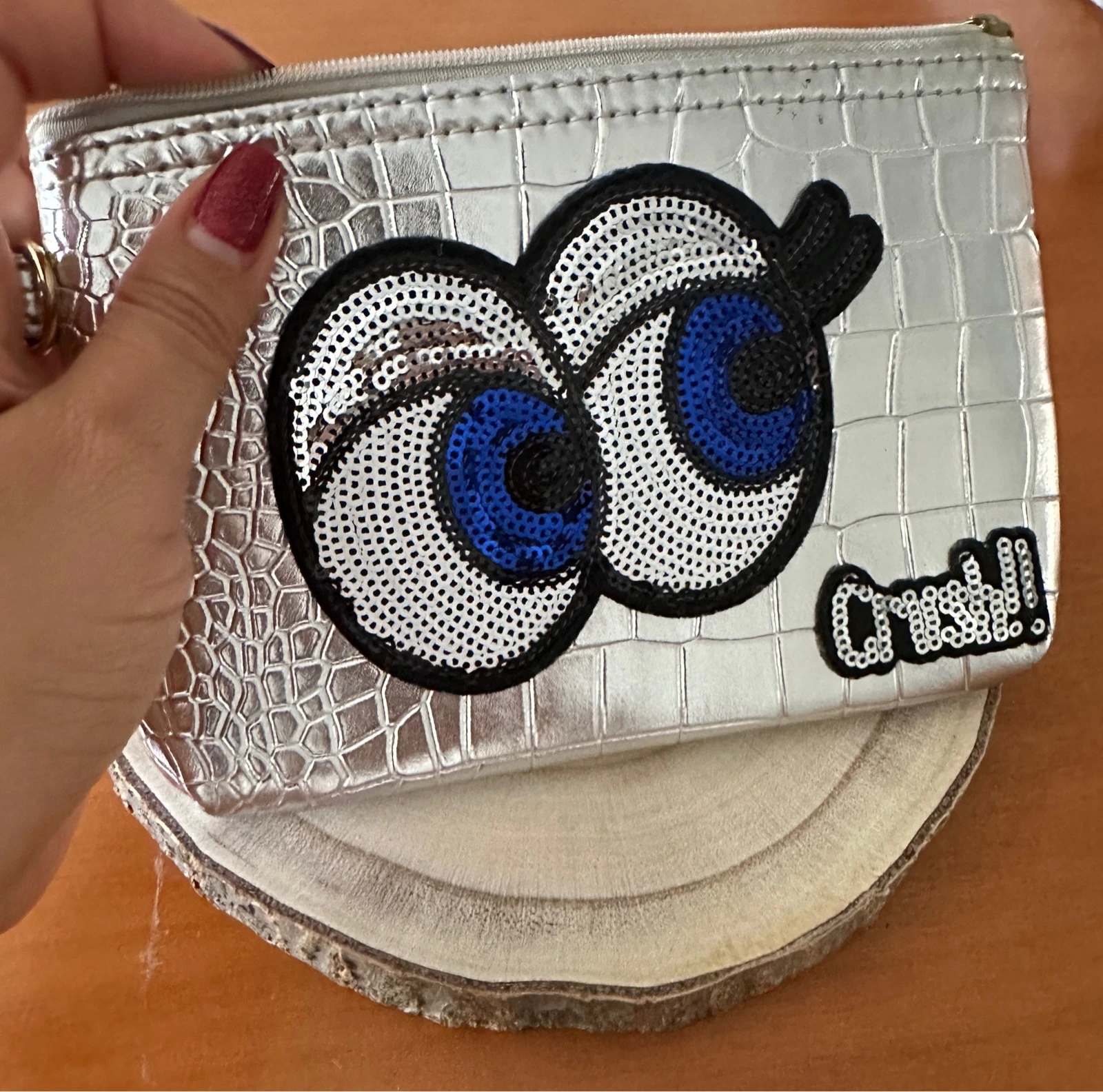 porte-monnaie argent effet crocodile "Crush!" - yeux paillettes Y2K – photo 2